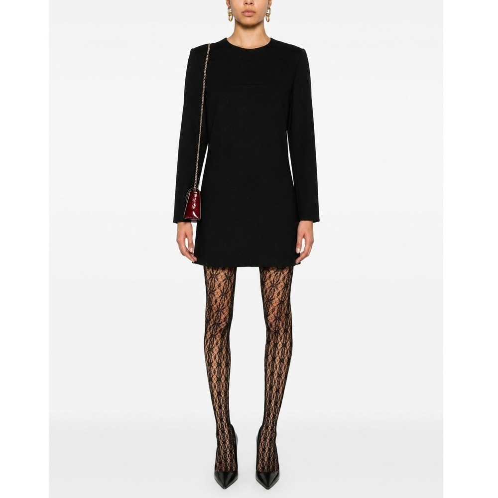 Saint Laurent Hedi 100% Wool LBD Mini Shift Dress US6 FR38 Black Long Sleeve